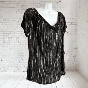 NWT Apt 9 Essentials‎ Drape Neck Top Cap Sleeves Brush Black Lightweight Shirt